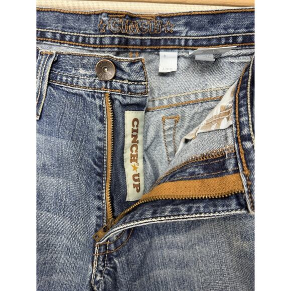 Cinch Men's Denim Jeans Sz 33x36 (34) Distressed Grunge Work Cowboy Straight Leg - Picture 7 of 16